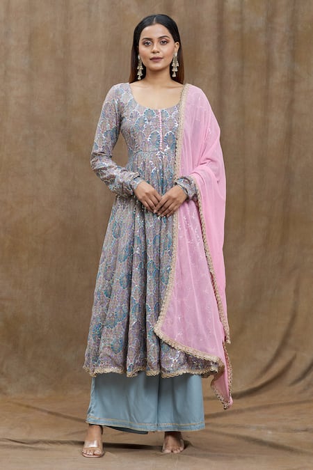 Samyukta Singhania Mughal Floral Print Anarkali With Dupatta 