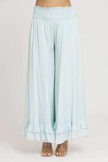 Label Lila_Blue Crepe Lace Mandarin Collar Embellished Kurta Sharara Set_at_Aza_Fashions