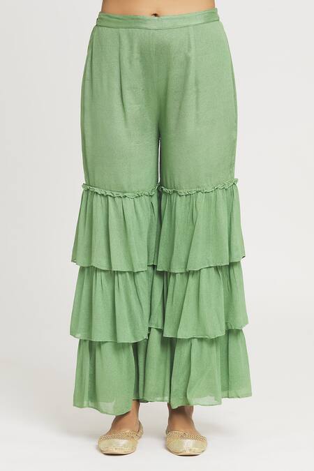 Label Lila Green Round , Open Tassel Embellished Cape Palazzo Set Online at Aza Fashions Label Lila_Green Round , Open Tassel Embellished Cape Palazzo Set_Online_at_Aza_Fashions