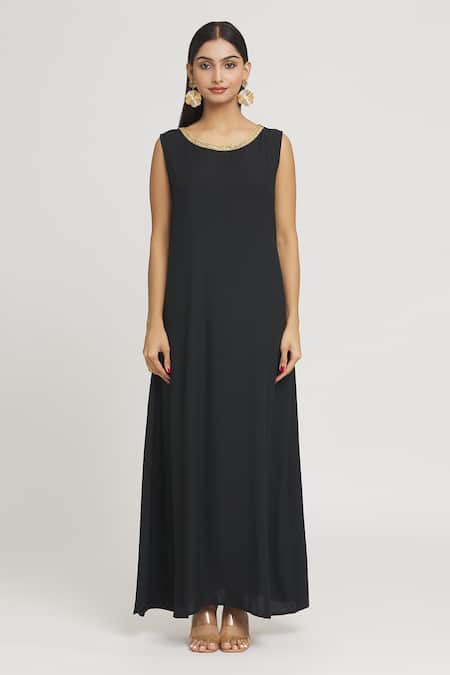 Label Lila_Black Silk Cut Work, Zari High Neck, Round Chequered Pattern Jacket With Kurta _at_Aza_Fashions