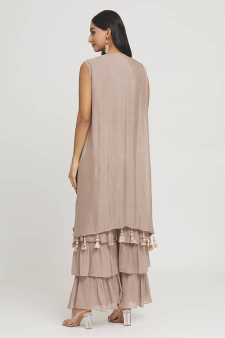 Label Lila Tassel Embellished Jacket Layered Pant Set 