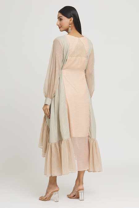 Label Lila Stripe Pattern High Low Dress 