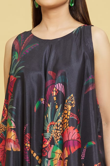 Buy_Sanjana Reddy Designs_Multi Color Dola Silk Printed Forest Patterns Round Dress