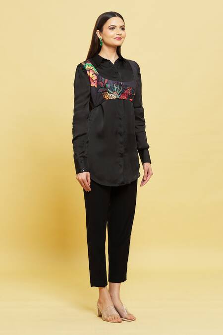 Shop_Sanjana Reddy Designs_Black Printed Forest Patterns Bustier Scoop With Shirt_Online_at_Aza_Fashions