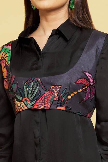Buy_Sanjana Reddy Designs_Black Printed Forest Patterns Bustier Scoop With Shirt