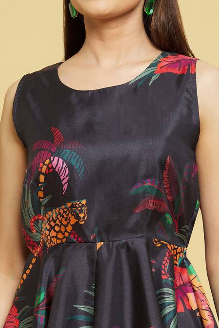 Buy Sanjana Reddy Designs Multi Color Printed Forest Patterns Round Peplum Top And Flared Pant Set Buy_Sanjana Reddy Designs_Multi Color Printed Forest Patterns Round Peplum Top And Flared Pant Set