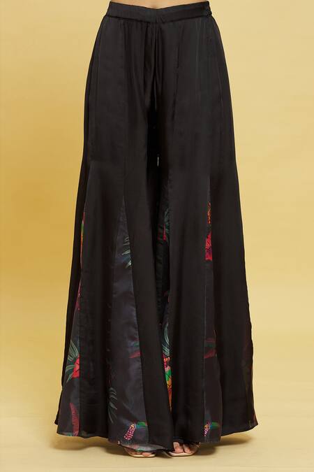 Shop Sanjana Reddy Designs Multi Color Printed Forest Patterns Round Peplum Top And Flared Pant Set Shop_Sanjana Reddy Designs_Multi Color Printed Forest Patterns Round Peplum Top And Flared Pant Set