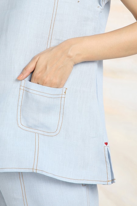 Buy Kaveri Blue Linen Rhinestones Round Neck Galaxy Fall Embellished Top Online at Aza Fashions Buy_Kaveri_Blue Linen Rhinestones Round Neck Galaxy Fall Embellished Top _Online_at_Aza_Fashions