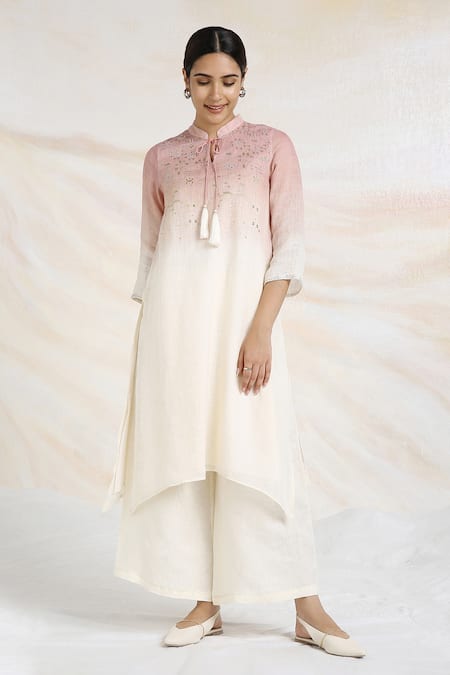 KAVERI Metallic Bloom Embellished Yoke Ombre Kurta 