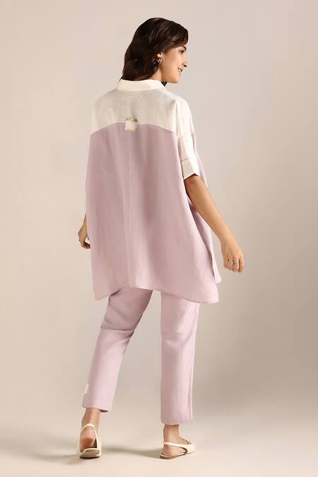 Shop Kaveri Off White Linen Embroidery Collared Colour Block Square Top With Pant at Aza Fashions Shop_Kaveri_Off White Linen Embroidery Collared Colour Block Square Top With Pant _at_Aza_Fashions