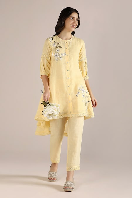 KAVERI Camellia Print Asymmetric Kurta 