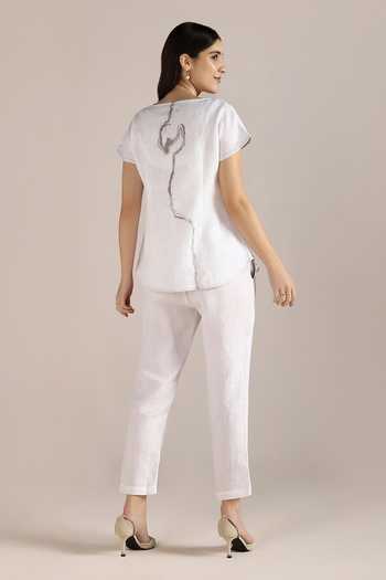 Shop Kaveri White Linen Embroidery Round Neck Body Roots Printed Top at Aza Fashions Shop_Kaveri_White Linen Embroidery Round Neck Body Roots Printed Top _at_Aza_Fashions