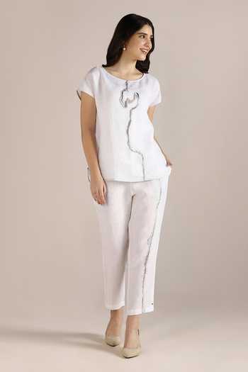 Buy Kaveri White Linen Embroidery Round Neck Body Roots Printed Top Online at Aza Fashions Buy_Kaveri_White Linen Embroidery Round Neck Body Roots Printed Top _Online_at_Aza_Fashions