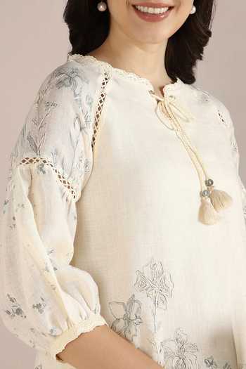 Buy Kaveri Off White Linen Embroidery Round Neck Savannah Kismat Top With Pant Online at Aza Fashions Buy_Kaveri_Off White Linen Embroidery Round Neck Savannah Kismat Top With Pant _Online_at_Aza_Fashions