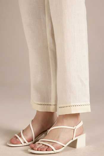 Kaveri Off White Linen Embroidery Round Neck Savannah Kismat Top With Pant at Aza Fashions Kaveri_Off White Linen Embroidery Round Neck Savannah Kismat Top With Pant _at_Aza_Fashions