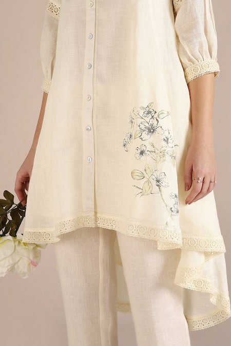 Buy_Kaveri_Off White Linen Round Neck Camelia Ice Cream Cone Tunic _Online_at_Aza_Fashions