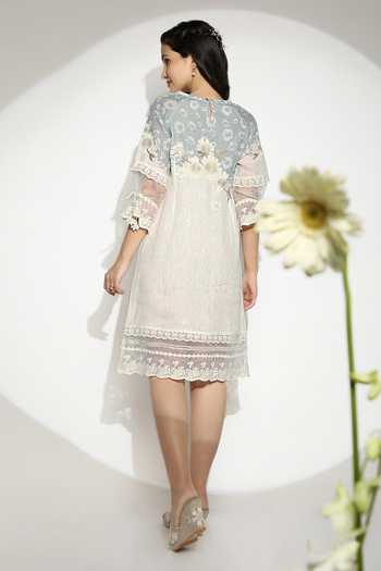 Kaveri Screen Print Floral Embroidered Midi Dress 