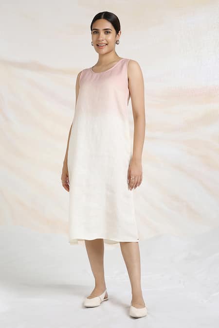 Buy_Kaveri_Pink Linen Crystals, Studs, Pearls Round Mykonos Embellished Jacket And Dress Set _Online_at_Aza_Fashions