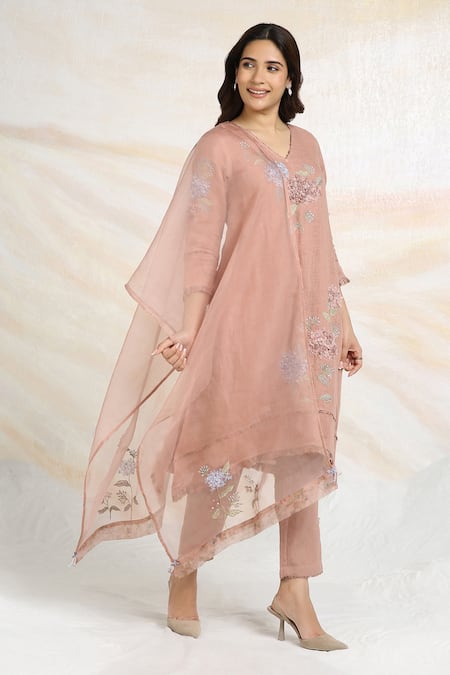 KAVERI Fly Free Embroidered Linen Kurta Pant Set 