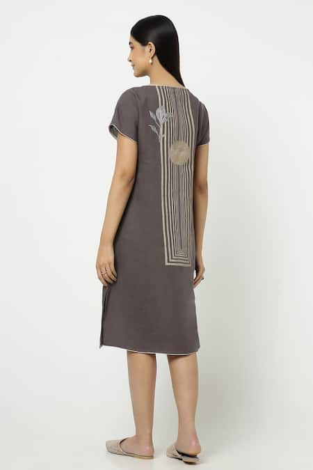 Kaveri Linen Leaf Pattern Dress 