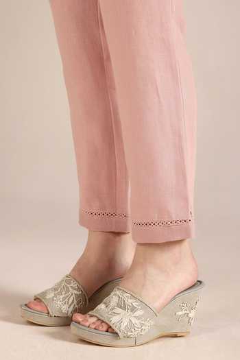 Kaveri_Pink Linen Lace, Embroidery Round Savannah Floral Pattern Kismat Top With Pant _at_Aza_Fashions