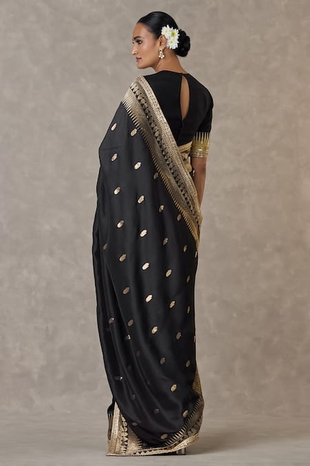 Shop_Masaba_Black Jacquard, Silk Haath Phool Pattern Saree With Unstitched Blouse Piece _at_Aza_Fashions