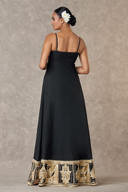 Shop Masaba Black Cotton, Silk Embroidery Haath Phool Front Slit Anarkali Palazzo Set at Aza Fashions Shop_Masaba_Black Cotton, Silk Embroidery Haath Phool Front Slit Anarkali Palazzo Set _at_Aza_Fashions