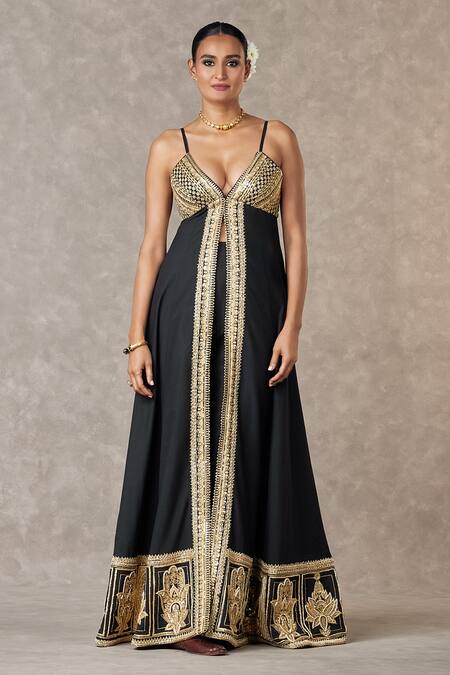 Masaba Black Cotton, Silk Embroidery Haath Phool Front Slit Anarkali Palazzo Set Online at Aza Fashions Masaba_Black Cotton, Silk Embroidery Haath Phool Front Slit Anarkali Palazzo Set _Online_at_Aza_Fashions