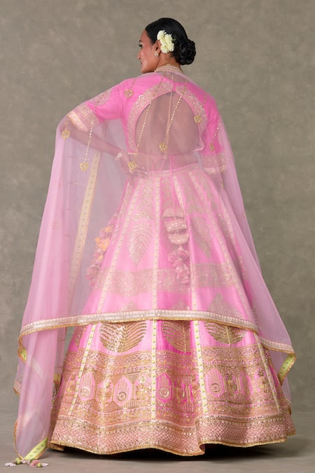 Shop_Masaba_Pink Silk, Organza Embroidery, Tassels Barfi Paan Patti Bridal Lehenga Set _at_Aza_Fashions