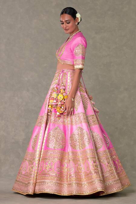 Buy_Masaba_Pink Silk, Organza Embroidery, Tassels Barfi Paan Patti Bridal Lehenga Set _Online_at_Aza_Fashions
