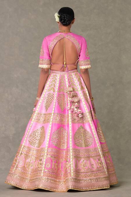 Shop_Masaba_Pink Silk, Organza Embroidery, Tassels Barfi Paan Patti Bridal Lehenga Set _Online_at_Aza_Fashions