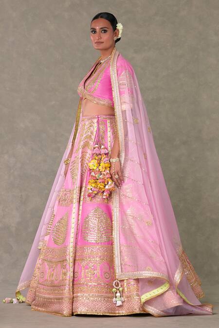 Buy_Masaba_Pink Silk, Organza Embroidery, Tassels Barfi Paan Patti Bridal Lehenga Set 