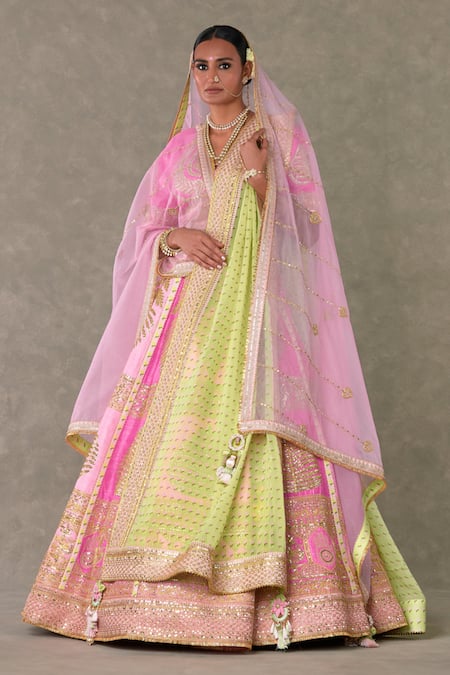 Shop_Masaba_Pink Silk, Organza Tassels, Barfi Paan Patti Dori Bridal Lehenga Set _at_Aza_Fashions
