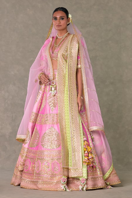 Masaba_Pink Silk, Organza Tassels, Barfi Paan Patti Dori Bridal Lehenga Set _Online_at_Aza_Fashions