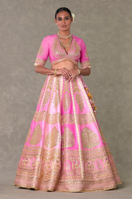 Shop_Masaba_Pink Silk, Organza Tassels, Barfi Paan Patti Dori Bridal Lehenga Set _Online_at_Aza_Fashions