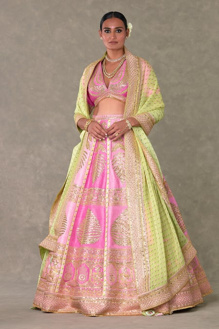 Masaba_Pink Silk, Organza Tassels, Barfi Paan Patti Dori Bridal Lehenga Set _at_Aza_Fashions
