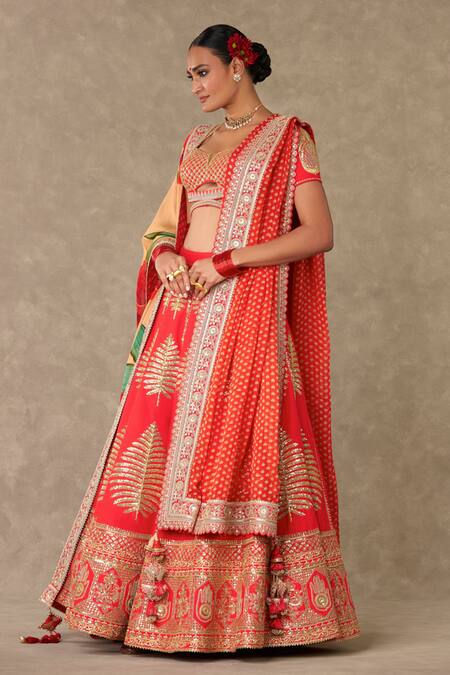 Masaba Red Silk, Organza Embroidery, Lace, Diamonds Paan Patti Dori Work Lehenga Set Online at Aza Fashions Masaba_Red Silk, Organza Embroidery, Lace, Diamonds Paan Patti Dori Work Lehenga Set _Online_at_Aza_Fashions