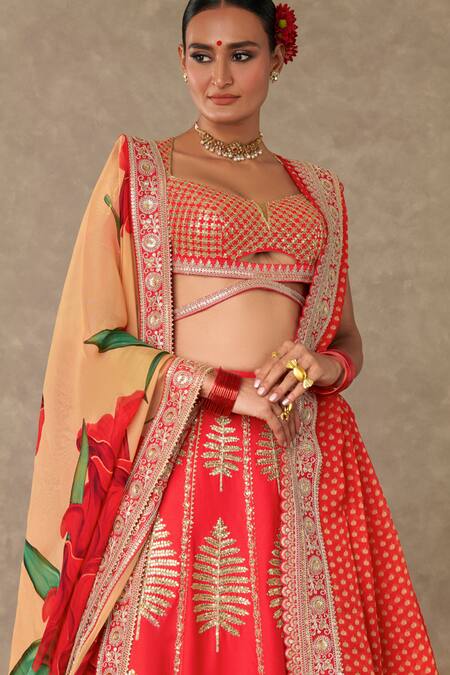 Shop Masaba Red Silk, Organza Embroidery, Lace, Diamonds Paan Patti Dori Work Lehenga Set Online at Aza Fashions Shop_Masaba_Red Silk, Organza Embroidery, Lace, Diamonds Paan Patti Dori Work Lehenga Set _Online_at_Aza_Fashions