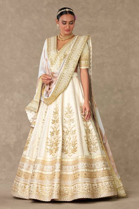 Masaba Ivory Silk, Organza Diamonds, Raw Neel Kamal Embellished Bridal Lehenga Set Online at Aza Fashions Masaba_Ivory Silk, Organza Diamonds, Raw Neel Kamal Embellished Bridal Lehenga Set _Online_at_Aza_Fashions