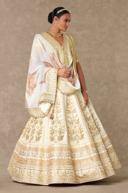 Shop Masaba Ivory Silk, Organza Diamonds, Raw Neel Kamal Embellished Bridal Lehenga Set Online at Aza Fashions Shop_Masaba_Ivory Silk, Organza Diamonds, Raw Neel Kamal Embellished Bridal Lehenga Set _Online_at_Aza_Fashions