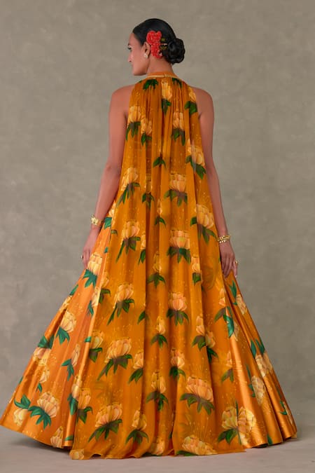 Shop_Masaba_Orange Silk, Taffeta Embroidery, Diamonds Masakali Print Lehenga And Bustier Set _at_Aza_Fashions