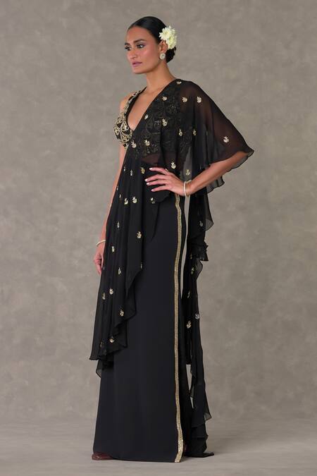 Buy Masaba Black V-neck Paan Phool Embroidered Saree Gown Online at Aza Fashions Buy_Masaba_Black V-neck Paan Phool Embroidered Saree Gown_Online_at_Aza_Fashions