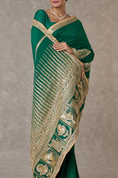 Buy Masaba Green Crepe, Silk Embroidery Son Patti Saree With Unstitched Blouse Piece Online at Aza Fashions Buy_Masaba_Green Crepe, Silk Embroidery Son Patti Saree With Unstitched Blouse Piece _Online_at_Aza_Fashions