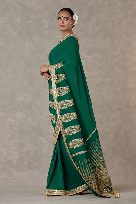 Masaba Green Crepe, Silk Embroidery Son Patti Saree With Unstitched Blouse Piece at Aza Fashions Masaba_Green Crepe, Silk Embroidery Son Patti Saree With Unstitched Blouse Piece _at_Aza_Fashions