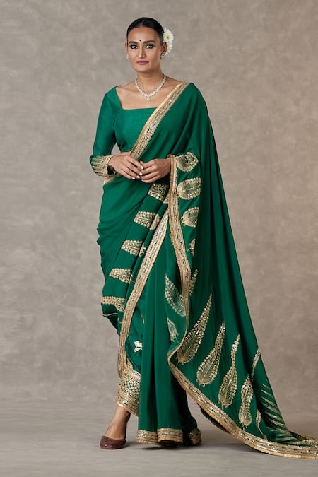 Shop Masaba Green Crepe, Silk Embroidery Son Patti Embellished Saree Salwar Set at Aza Fashions Shop_Masaba_Green Crepe, Silk Embroidery Son Patti Embellished Saree Salwar Set _at_Aza_Fashions