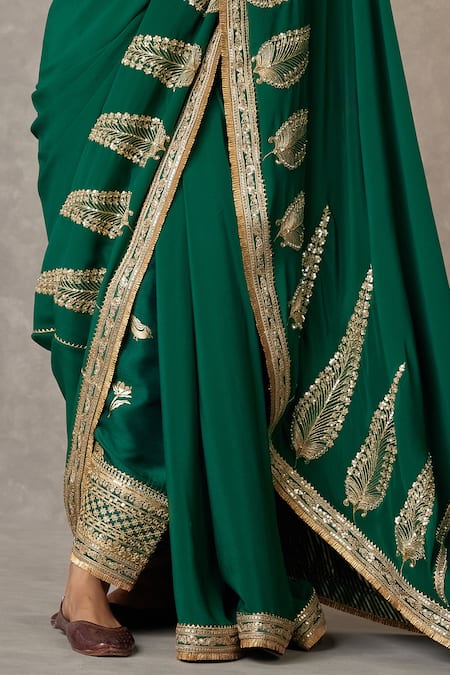 Masaba Green Crepe, Silk Embroidery Son Patti Embellished Saree Salwar Set Online at Aza Fashions Masaba_Green Crepe, Silk Embroidery Son Patti Embellished Saree Salwar Set _Online_at_Aza_Fashions