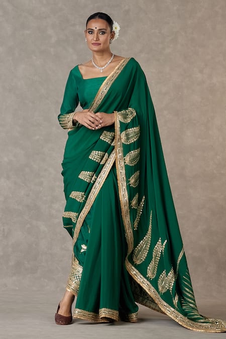Buy Masaba Green Crepe, Silk Embroidery Son Patti Embellished Saree Salwar Set Online at Aza Fashions Buy_Masaba_Green Crepe, Silk Embroidery Son Patti Embellished Saree Salwar Set _Online_at_Aza_Fashions