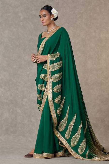 Shop Masaba Green Crepe, Silk Embroidery Son Patti Embellished Saree Salwar Set Online at Aza Fashions Shop_Masaba_Green Crepe, Silk Embroidery Son Patti Embellished Saree Salwar Set _Online_at_Aza_Fashions