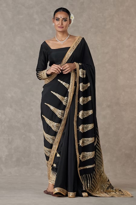 Masaba Black Saree Crepe Silk Embellished Trikone Son Chidiya Salwar Set