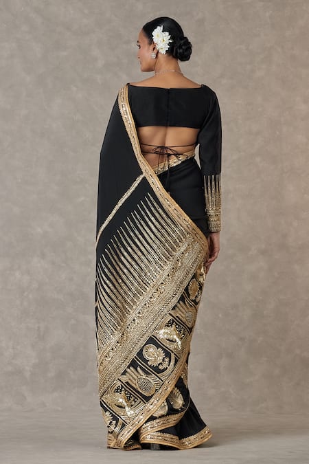 Shop_Masaba_Black Crepe, Silk Embroidery, Zari Son Chidiya Embellished Saree Salwar Set _at_Aza_Fashions